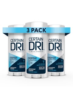 CERTAIN DRI Certain Dri Everyday Strength Clinical Solid Antiperspirant, Hyperhidrosis Treatment for Men & Women, Long-Lasting 72hr Protection, Effective Sweat Control, Travel Friendly, Fresh Scent, 2.6oz, 3 Pack 