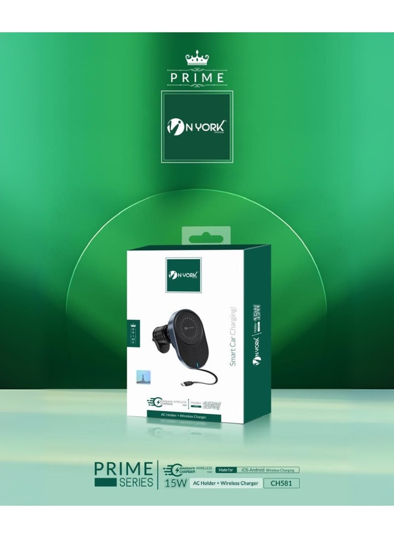 NYORK N YORK Smart Car Charger – 15W AC Holder with Wireless Charging | Prime Series (Model: CH581) - Image 2