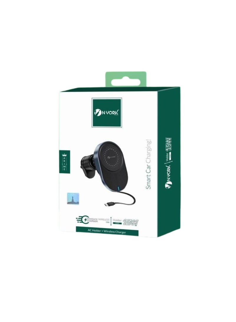 NYORK N YORK Smart Car Charger – 15W AC Holder with Wireless Charging | Prime Series (Model: CH581) - Image 1