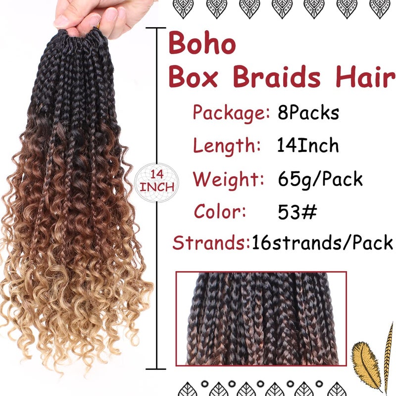 Beverlee 14 Inch Boho Braids - 128 Strands Pre-Looped Synthetic Crochet Hair for Black Women - Bohemian Messy Box Braids with Curly Ends - Image 2