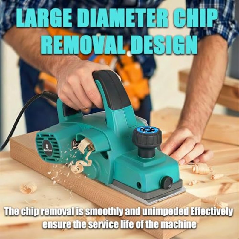 Electric Hand Planer 3-1/4" Cutting Width Corded, 1000W 15000RPM, High-Speed Powerful Handheld for Woodworking, Wood Chamfer DIY, Smooth Finish Carpentry Tool-Blue - Image 2