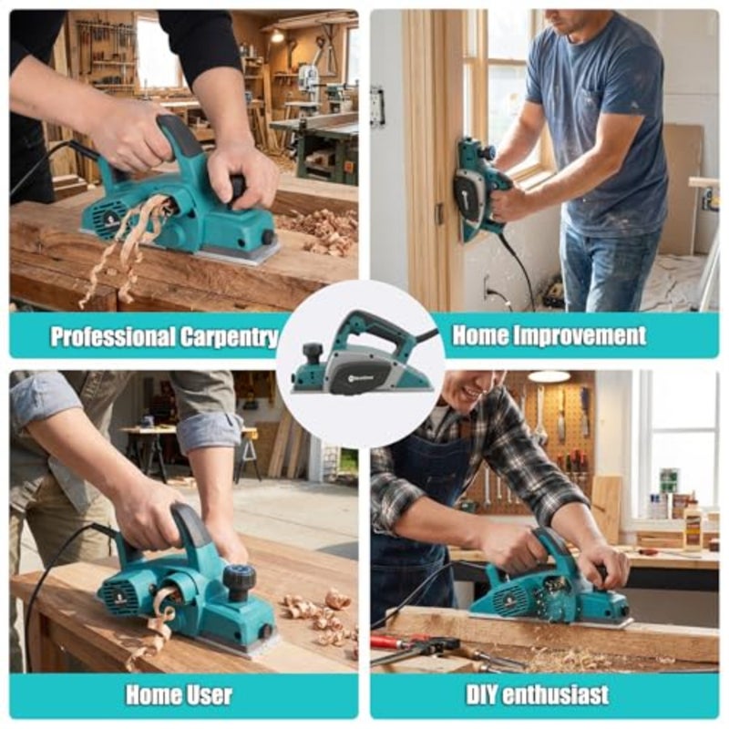 Electric Hand Planer 3-1/4" Cutting Width Corded, 1000W 15000RPM, High-Speed Powerful Handheld for Woodworking, Wood Chamfer DIY, Smooth Finish Carpentry Tool-Blue - Image 4