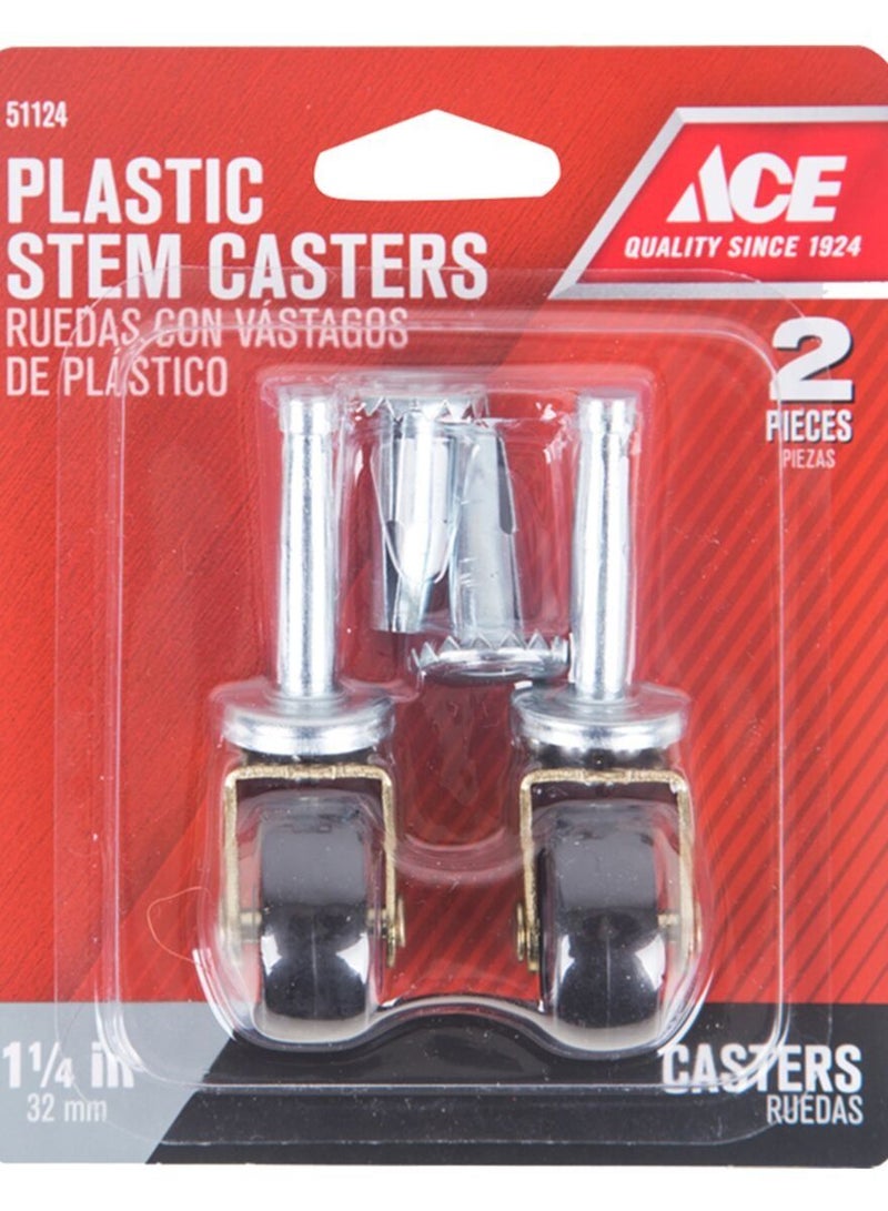 Ace 2-Piece Plastic Stem Caster Silver And Black 1.25Inch
