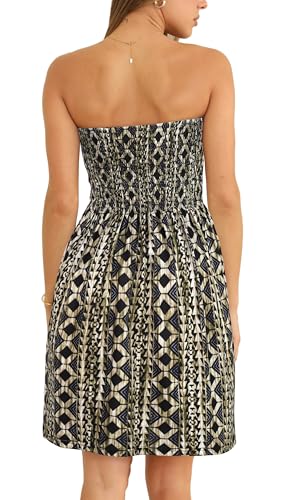 CHICGAL Summer Dresses for Women Beach Sundress Casual Strapless Boho Kaftan Printed Sleeveless Tube Dresses(Geometric Pattern,L) - Image 4