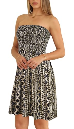 CHICGAL Summer Dresses for Women Beach Sundress Casual Strapless Boho Kaftan Printed Sleeveless Tube Dresses(Geometric Pattern,L) - Image 3