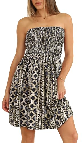CHICGAL Summer Dresses for Women Beach Sundress Casual Strapless Boho Kaftan Printed Sleeveless Tube Dresses(Geometric Pattern,L) - Image 2