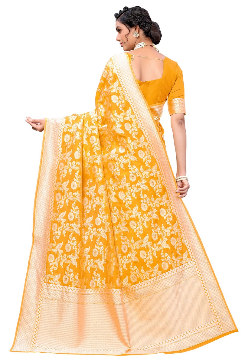Glory Sarees Women's Banarasi Artificial Silk Saree With Blouse Piece (Kara124_Yellow) - Image 5