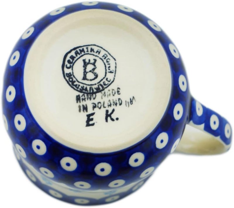Polmedia Polish Pottery Authentic Polish Pottery Mug 13 oz in Peacock Tulip Garden Design Handmade in Bolesawiec Poland by Ceramika Bona  Certificate of Authenticity - Image 4
