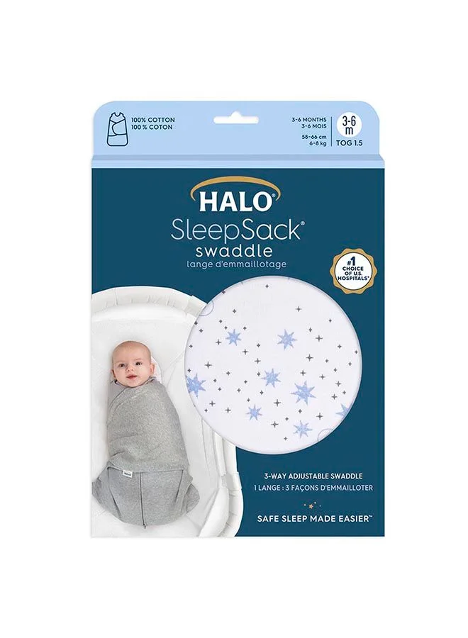 Halo Baby Sleeping Bag Swaddle, 1.5 Tog Sleepsack, 100% Cotton, Blue Moons Sleeping Sack For Newborn Babies, Easy Zip Access Nappy Change, Wearable Blanket Grow Bag, Boys And Girls, 3 - 6 Months