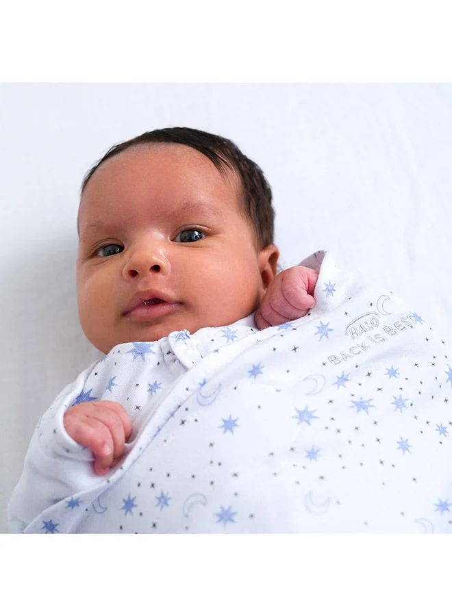 Halo Baby Sleeping Bag Swaddle, 1.5 Tog Sleepsack, 100% Cotton, Blue Moons Sleeping Sack For Newborn Babies, Easy Zip Access Nappy Change, Wearable Blanket Grow Bag, Boys And Girls, 3 - 6 Months