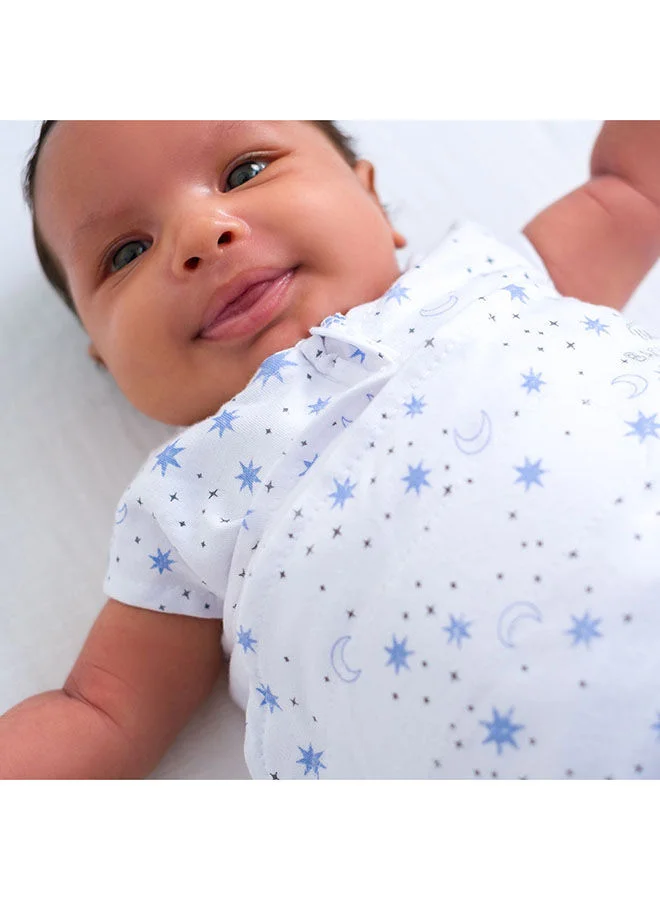 Halo Baby Sleeping Bag Swaddle, 1.5 Tog Sleepsack, 100% Cotton, Blue Moons Sleeping Sack For Newborn Babies, Easy Zip Access Nappy Change, Wearable Blanket Grow Bag, Boys And Girls, 3 - 6 Months
