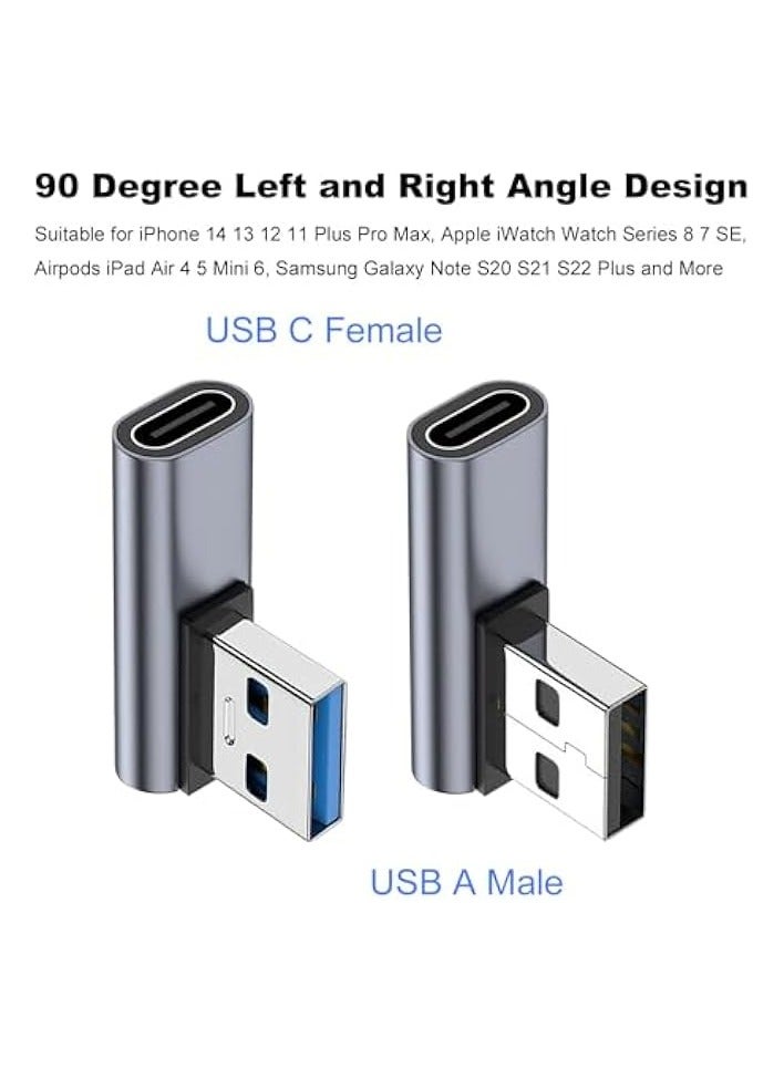 erorex 2 Pack 90 Degree USB C Female to USB Male Adapter, Type C to USB A Left and Right Angle Charger Converter, Suitable for Laptop/Mobile Phone/Tablet/PC - Image 2
