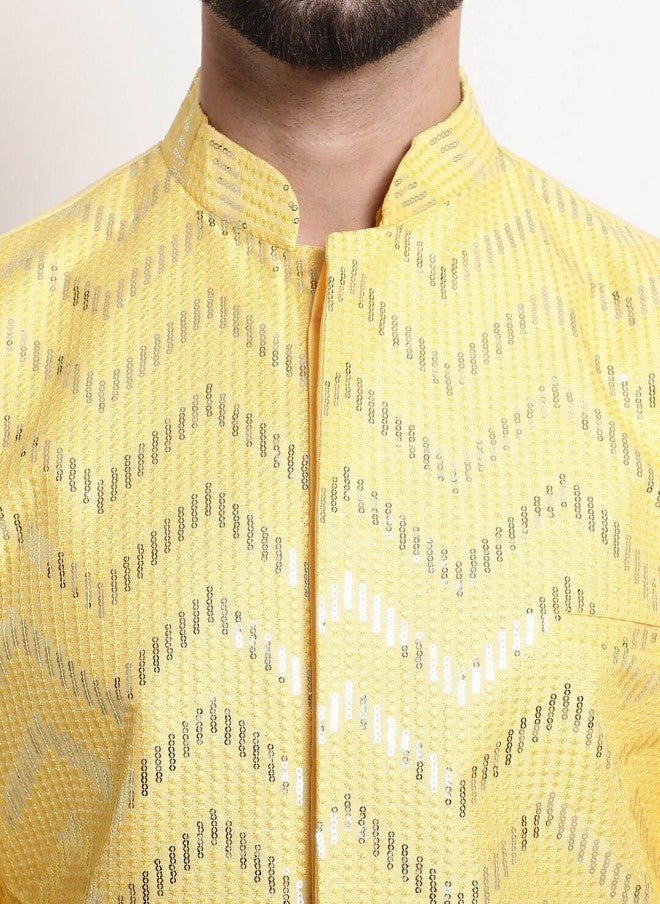 Sojanya Yellow Embellished Silk Nehru Jacket for Men - Image 2
