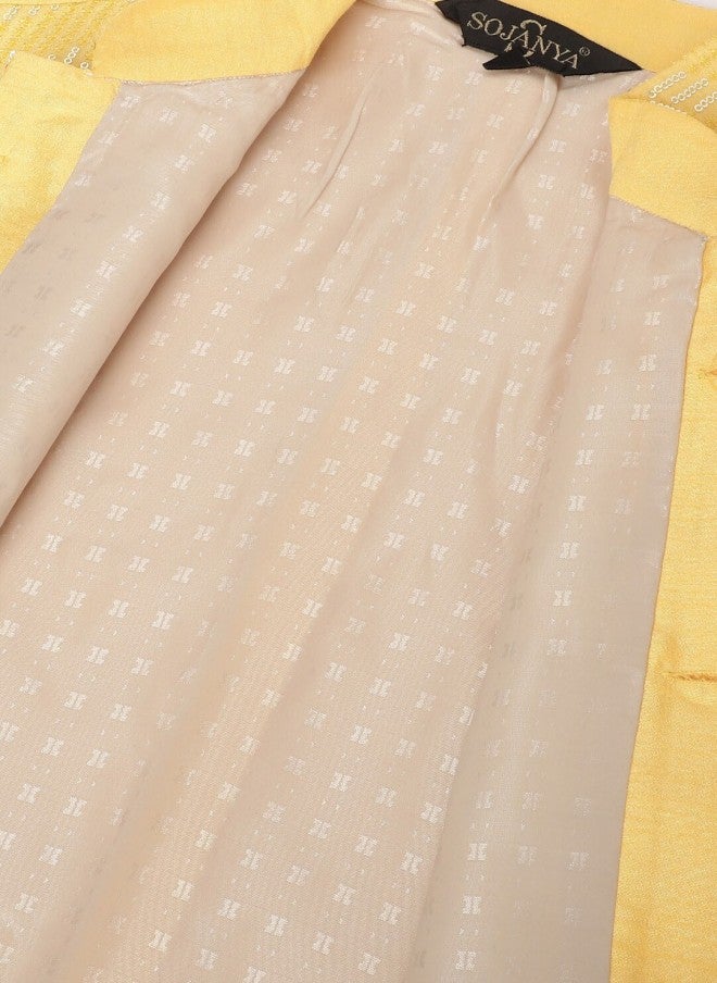 Sojanya Yellow Embellished Silk Nehru Jacket for Men - Image 5