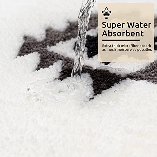 DEXDE Bathroom Rugs Boho Moroccan Bath Rug 20x32 Inches - Geometric Non-Slip Quick Dry Bath Mat, Black White Machine Washable Absorbent Soft for Bathroom, Neutral Decor - Image 5