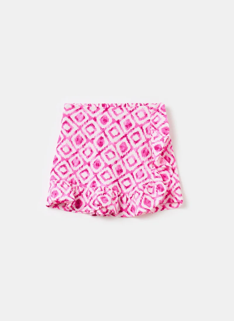 Ovs Skort With Ikat Print And Frills