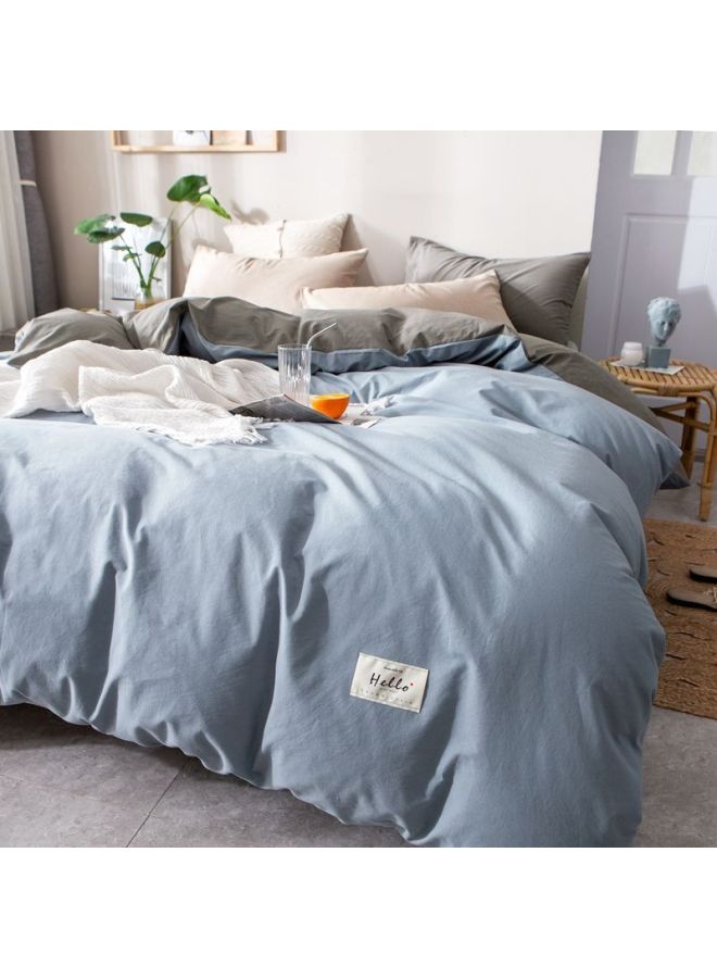 Generic Pure Cotton Quilt Cover Single Piece Washed Cotton Pure Cotton Solid Color Quilt Cover Single Dormitory Double Nordic 1.5m-Color:Bean Paste Powder + Dark Gray -Specifications:150x200cm - Image 2