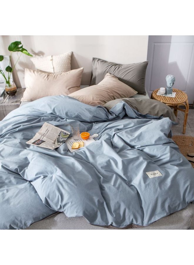Generic Pure Cotton Quilt Cover Single Piece Washed Cotton Pure Cotton Solid Color Quilt Cover Single Dormitory Double Nordic 1.5m-Color:Bean Paste Powder + Dark Gray -Specifications:150x200cm - Image 3