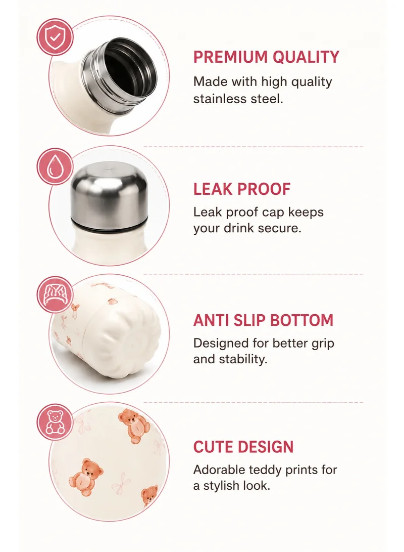 Mobcos Mobcos Teddy Bear Stainless Steel Vacuum Insulated Water Bottle 500ml | Leakproof Reusable Hot & Cold Travel Bottle