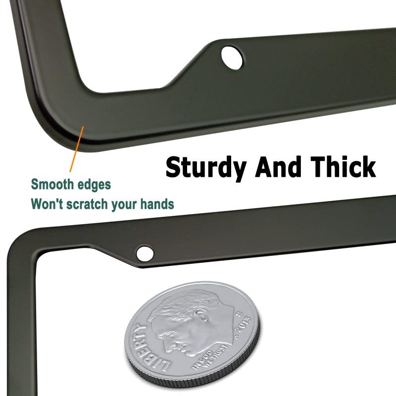 YoUoY Matte Black License Plate Frames- Rustproof Aluminum Metal Car Tag Holder, 2 Pack Front Rear Slim Holder with Mounting Hardware- Screws, Caps - Image 3