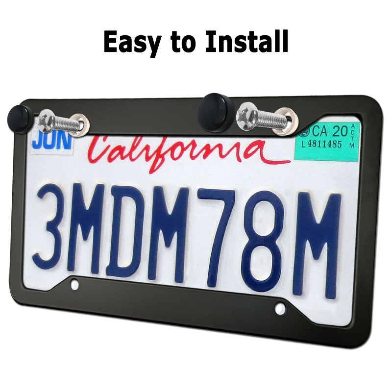 YoUoY Matte Black License Plate Frames- Rustproof Aluminum Metal Car Tag Holder, 2 Pack Front Rear Slim Holder with Mounting Hardware- Screws, Caps - Image 5