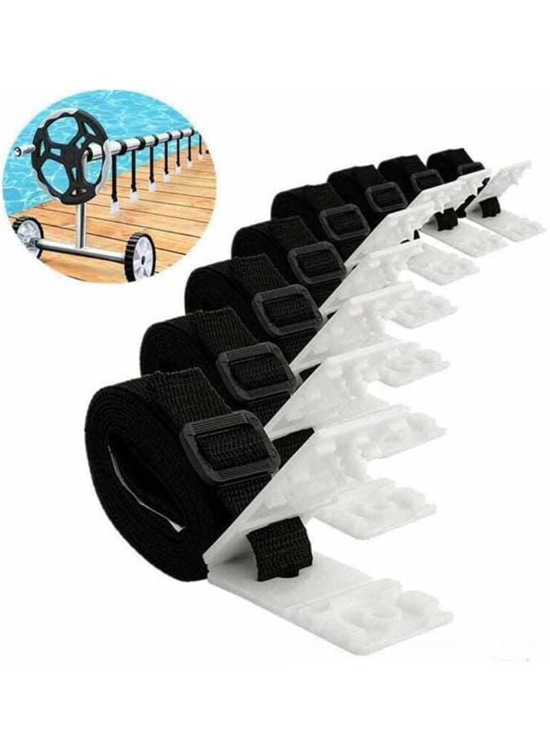 SYOSI Solar Cover Reel Attachment Kit, Swimming Pool Blanket Straps and Clips, Durable Nylon Straps with Fastener Plates for In-Ground Pool Cover Reels, Secure and Easy Installation (Black) - Image 2