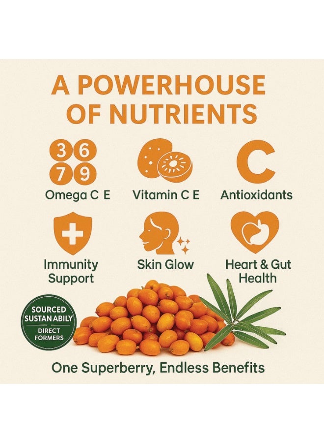 Unitedlys Himalayan Sea Buckthorn Berry 100g | Sun-Dried, Natural & Unsweetened | Rich in Omega 3 6 7 9, Vitamin C & E | Dried Sea Buckthorn Berry for Skin, Immunity, Gut & Heart | No Preservatives - Image 3