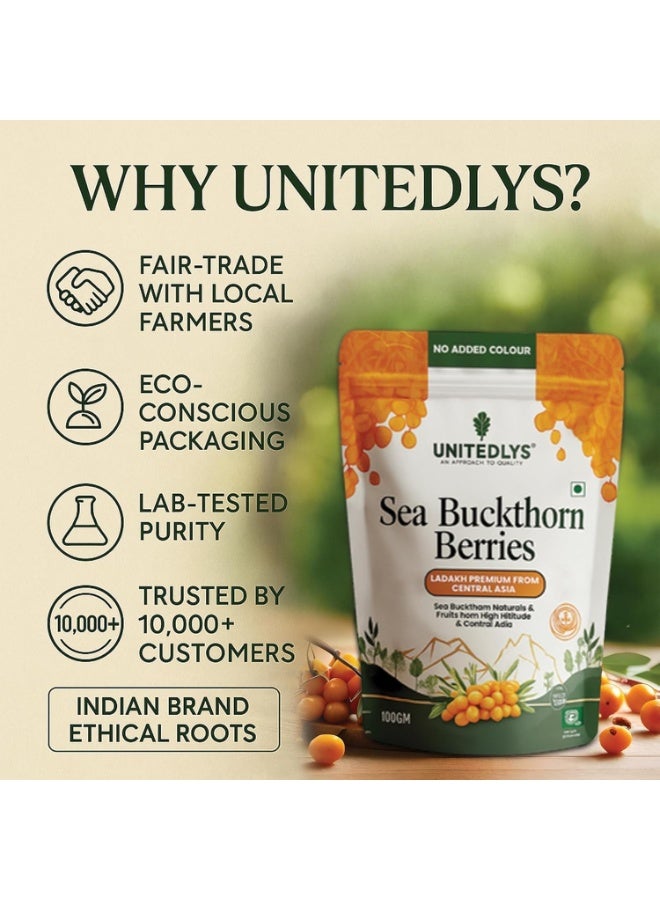 Unitedlys Himalayan Sea Buckthorn Berry 100g | Sun-Dried, Natural & Unsweetened | Rich in Omega 3 6 7 9, Vitamin C & E | Dried Sea Buckthorn Berry for Skin, Immunity, Gut & Heart | No Preservatives - Image 5