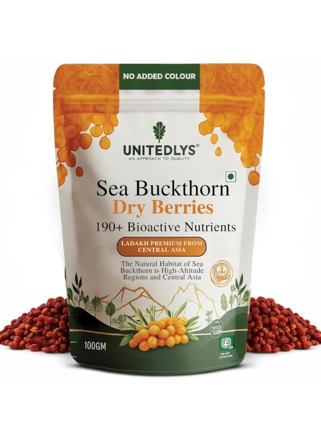 Unitedlys Himalayan Sea Buckthorn Berry 100g | Sun-Dried, Natural & Unsweetened | Rich in Omega 3 6 7 9, Vitamin C & E | Dried Sea Buckthorn Berry for Skin, Immunity, Gut & Heart | No Preservatives - Image 1