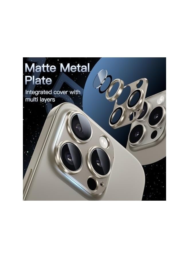 JETech Camera Lens Protector for iPhone 15 Pro 6.1-Inch and iPhone 15 Pro Max 6.7-Inch, Full Coverage 9H Tempered Glass Ring Cover, Matte Metal Plate, Case Friendly, 1-Pack (Natural Titanium) - Image 3