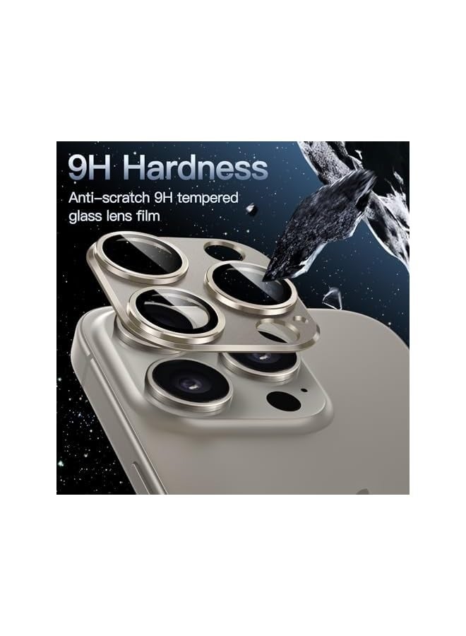 JETech Camera Lens Protector for iPhone 15 Pro 6.1-Inch and iPhone 15 Pro Max 6.7-Inch, Full Coverage 9H Tempered Glass Ring Cover, Matte Metal Plate, Case Friendly, 1-Pack (Natural Titanium) - Image 4