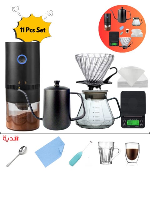 11 قطعة V60 Premium Pour Over ماكينة صنع القهوة اليدوية مع مجموعة منقط المطحنة اليدوية