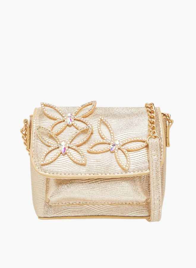 Little Missy Girls Embellished Crossbody Bag with Chain Strap and Button Closure