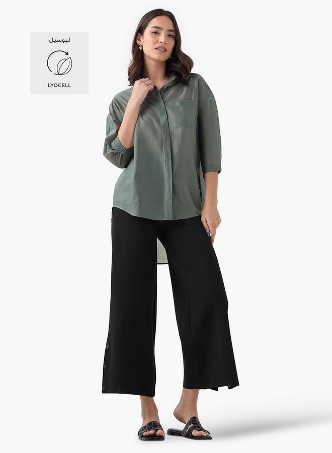 سبلاش فيڤ قميص بقصة مريحة وفتحة جانبية وأكمام ثلاثة أرباع - Image 2