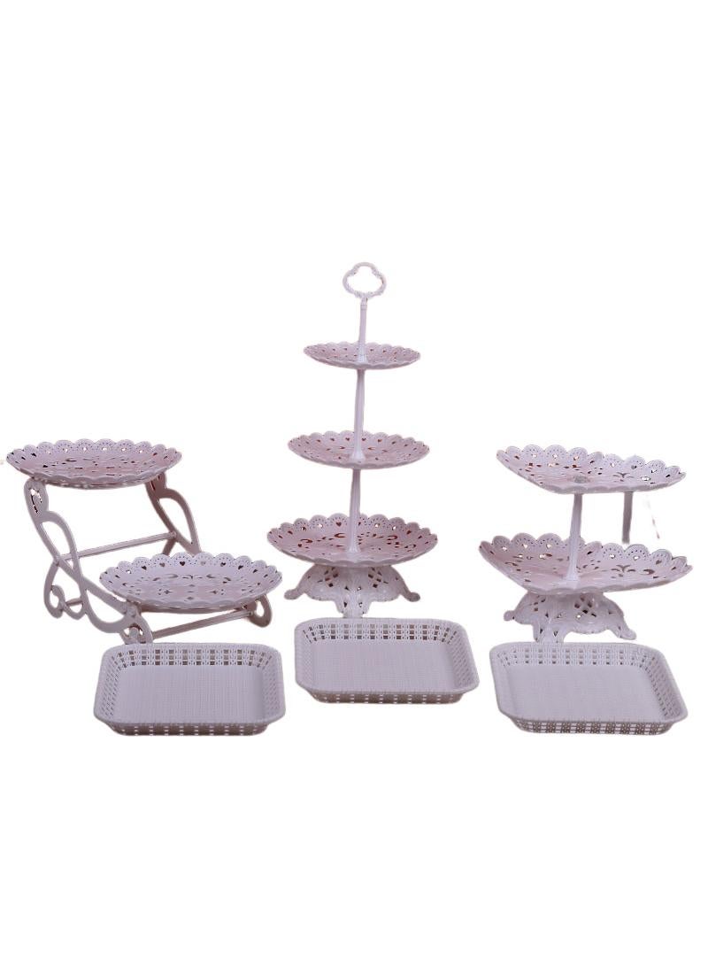 Bluejw 6-Piece Cake Dim Sum Tray Shelf Set Plastic Cake Stands Set White - Image 1