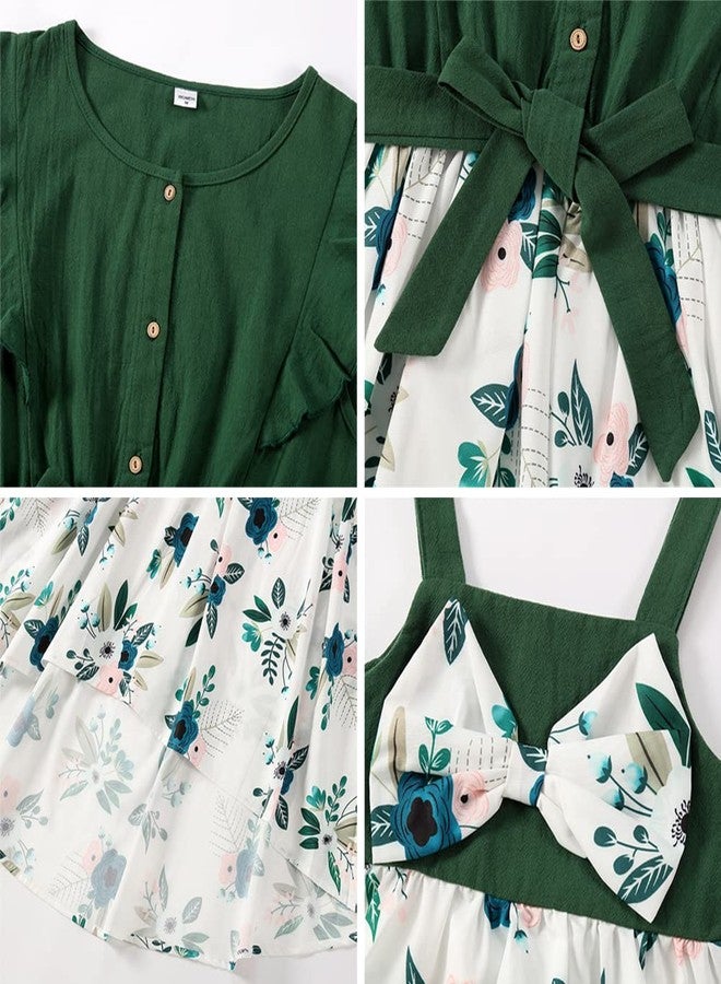AWIBMK Mommy and Me Matching Dresses Floral Print Ruffled Short Sleeve Midi Dress Summer Beach Holiday Mom Daughter Matching Outfits Green Flower 12-18 Months - Image 5