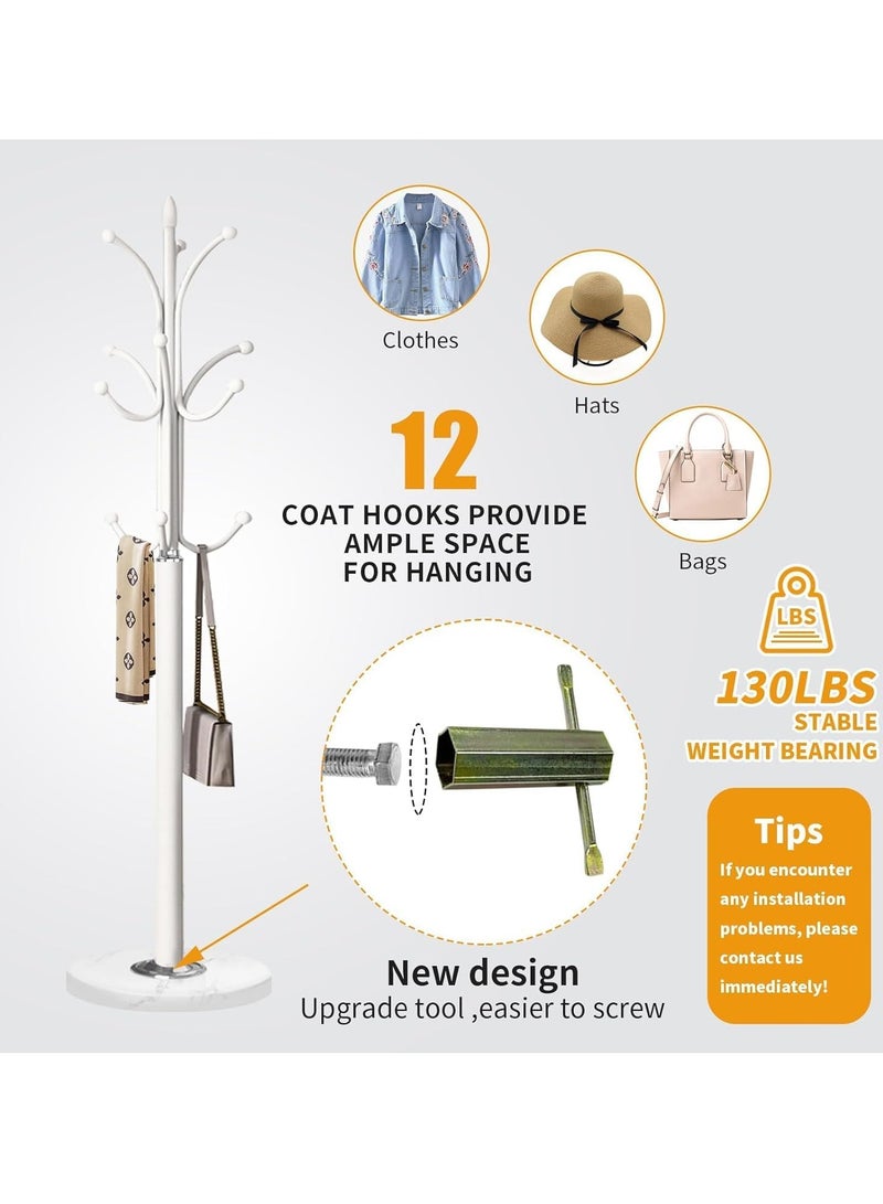 VUCATIN Coat Hanger Stand Bedroom Clothes Hanger Stand Metal Coat Rack Stand Free Standing Hall Tree for Hanging Scarf Bag Jacket Home Entry-way Hat Hanger Organizer Shelves (White) - Image 2