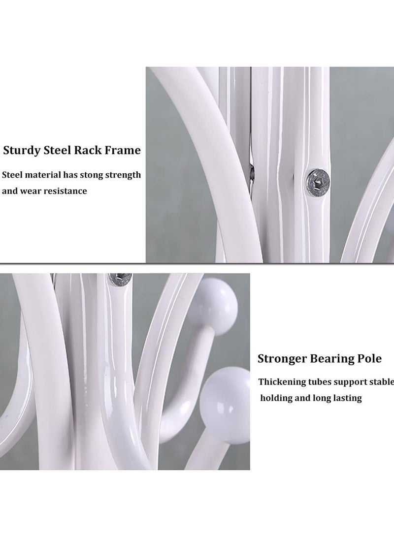 VUCATIN Coat Hanger Stand Bedroom Clothes Hanger Stand Metal Coat Rack Stand Free Standing Hall Tree for Hanging Scarf Bag Jacket Home Entry-way Hat Hanger Organizer Shelves (White) - Image 4