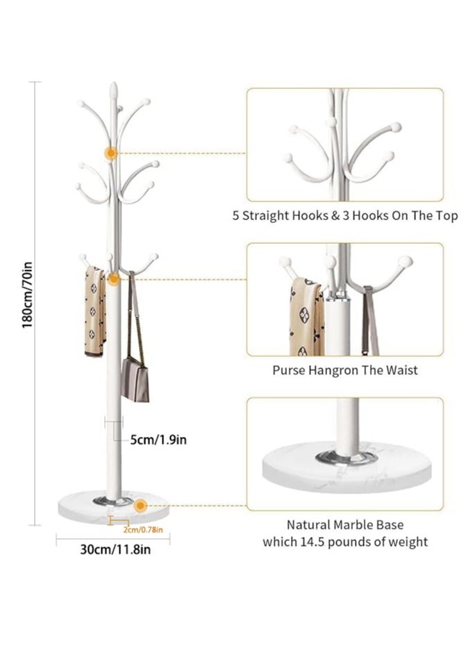 VUCATIN Coat Hanger Stand Bedroom Clothes Hanger Stand Metal Coat Rack Stand Free Standing Hall Tree for Hanging Scarf Bag Jacket Home Entry-way Hat Hanger Organizer Shelves (White) - Image 3