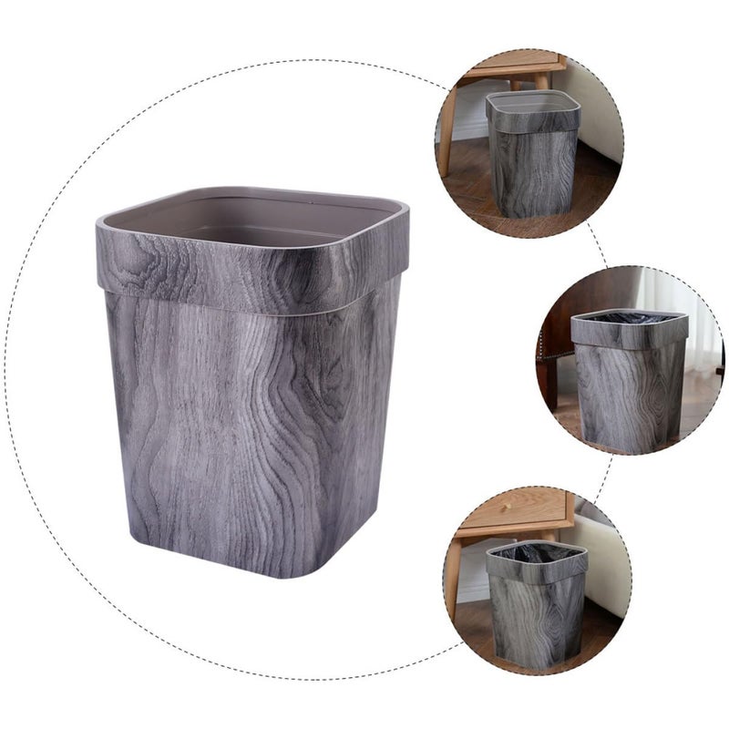 Daily use improved quality Gatuida Square Wastebasket Garbage Storage Bin Plastic Grey Wood Grain Kitchen Trash Can Household Storage Container for Bathroom Office Use Wide daily application - Image 4