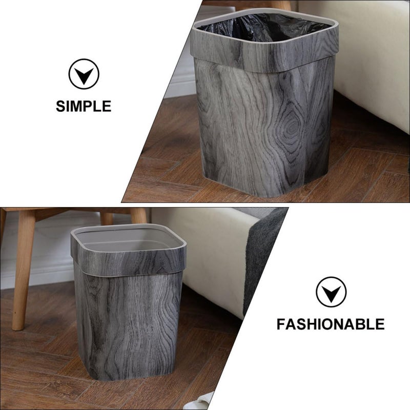 Daily use improved quality Gatuida Square Wastebasket Garbage Storage Bin Plastic Grey Wood Grain Kitchen Trash Can Household Storage Container for Bathroom Office Use Wide daily application - Image 3