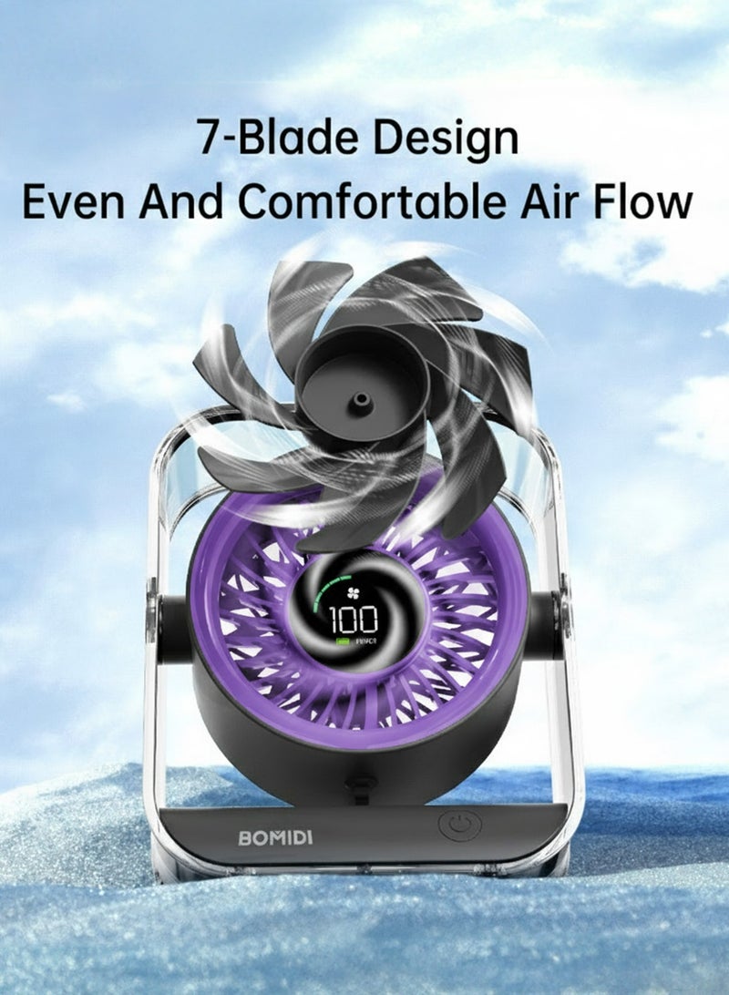 باميدي مروحة سطح مكتب محمولة بسبع شفرات مع شاشة رقمية LED، وبطارية قابلة لإعادة الشحن بقوة 3000 مللي أمبير في الساعة، ومحرك هادئ بدون فرشاة، وزاوية قابلة للتعديل، وشحن USB من النوع C - مروحة طاولة صغيرة للمنزل والمكتب والسفر والاستخدام في الهواء الطلق - Image 5