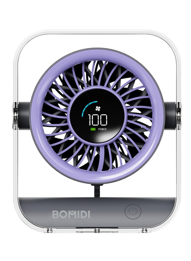 باميدي مروحة سطح مكتب محمولة بسبع شفرات مع شاشة رقمية LED، وبطارية قابلة لإعادة الشحن بقوة 3000 مللي أمبير في الساعة، ومحرك هادئ بدون فرشاة، وزاوية قابلة للتعديل، وشحن USB من النوع C - مروحة طاولة صغيرة للمنزل والمكتب والسفر والاستخدام في الهواء الطلق - Image 2