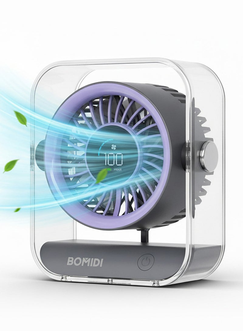 باميدي مروحة سطح مكتب محمولة بسبع شفرات مع شاشة رقمية LED، وبطارية قابلة لإعادة الشحن بقوة 3000 مللي أمبير في الساعة، ومحرك هادئ بدون فرشاة، وزاوية قابلة للتعديل، وشحن USB من النوع C - مروحة طاولة صغيرة للمنزل والمكتب والسفر والاستخدام في الهواء الطلق - Image 1