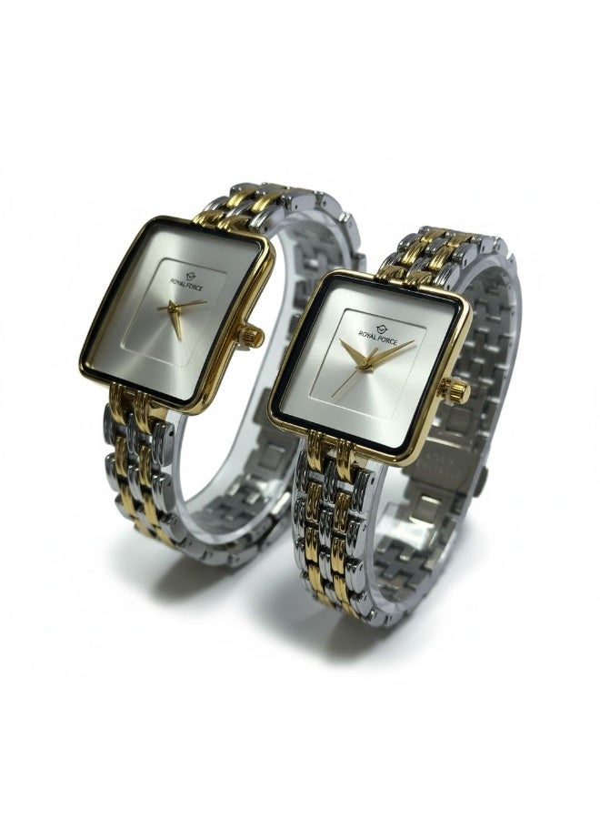 Royal Force Elara Square Duo Couple Watch Set RF2501 – Luxury Gold & Silver Stainless Steel Analog Watches for Men & Women - Image 3