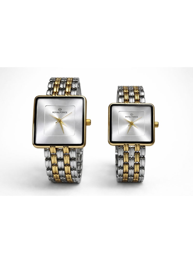 Royal Force Elara Square Duo Couple Watch Set RF2501 – Luxury Gold & Silver Stainless Steel Analog Watches for Men & Women - Image 1