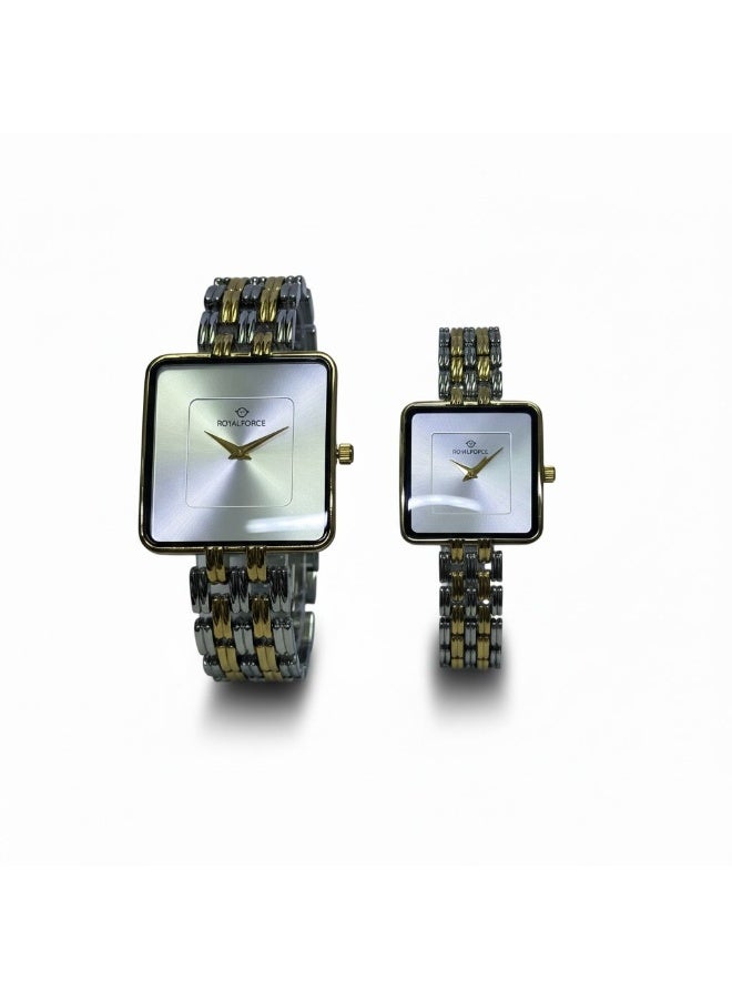 Royal Force Elara Square Duo Couple Watch Set RF2501 – Luxury Gold & Silver Stainless Steel Analog Watches for Men & Women - Image 2