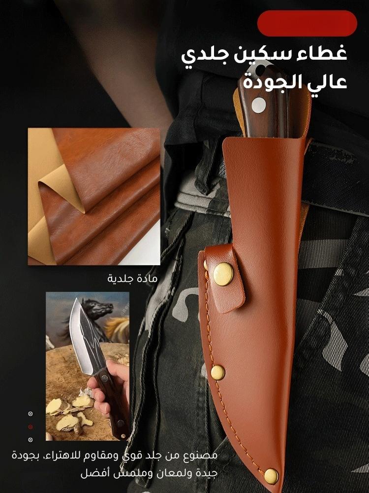ساطور خارجي مصنوع يدويًا سميك حاد للشواء والتخييم مع غمد جلدي - فولاذ مقاوم للصدأ - Image 5