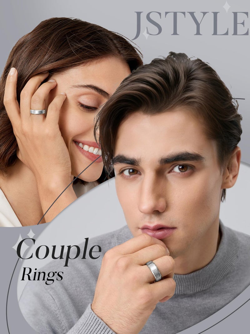 Jstyle خاتم زفاف تيتانيوم للرجال من Jstyle - 8 مم خواتم زفاف خفيفة الوزن مضادة للحساسية مع سطح مصقول وحواف مصقولة مقاس 10 فضي - Image 5