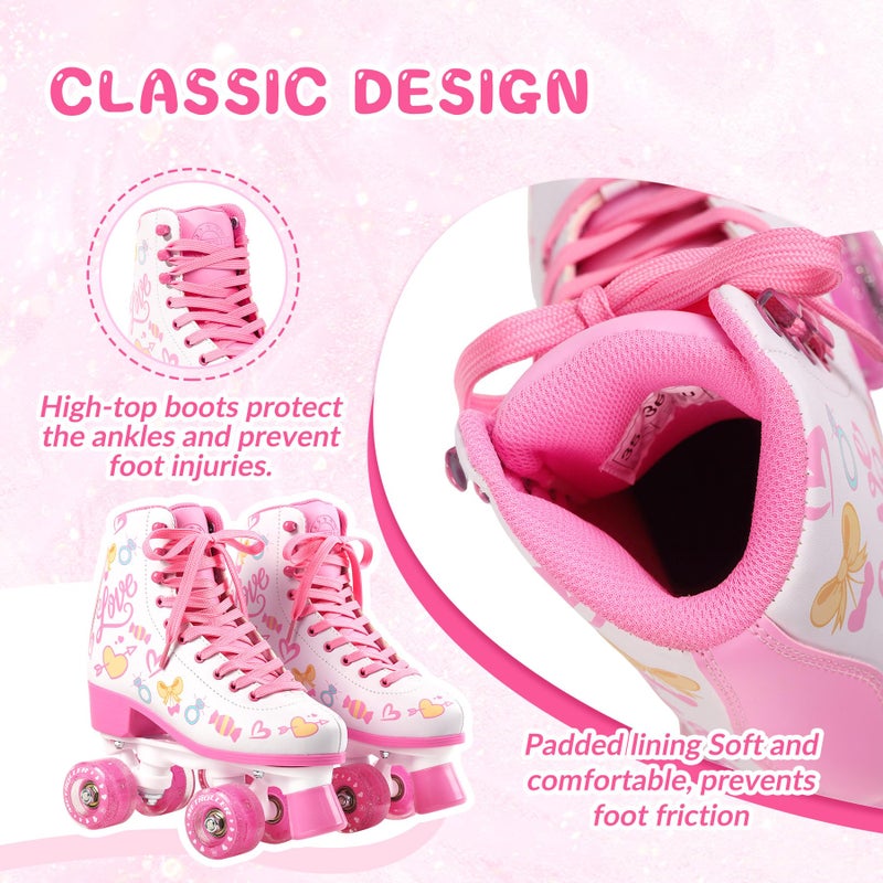 METROLLER Classic Roller Skates Girls Ages 8-12 Women's Quad Skates with Light up Wheels, High-top PU Leather Indoor Recreational Skates - Image 3